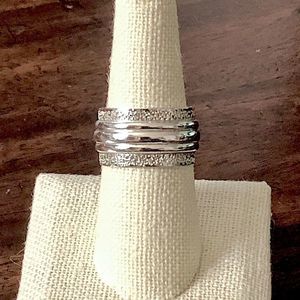 Sterling Silver Stacked Cigar Band Ring w. Sterling & Texturized Finish Sz 8-1/2